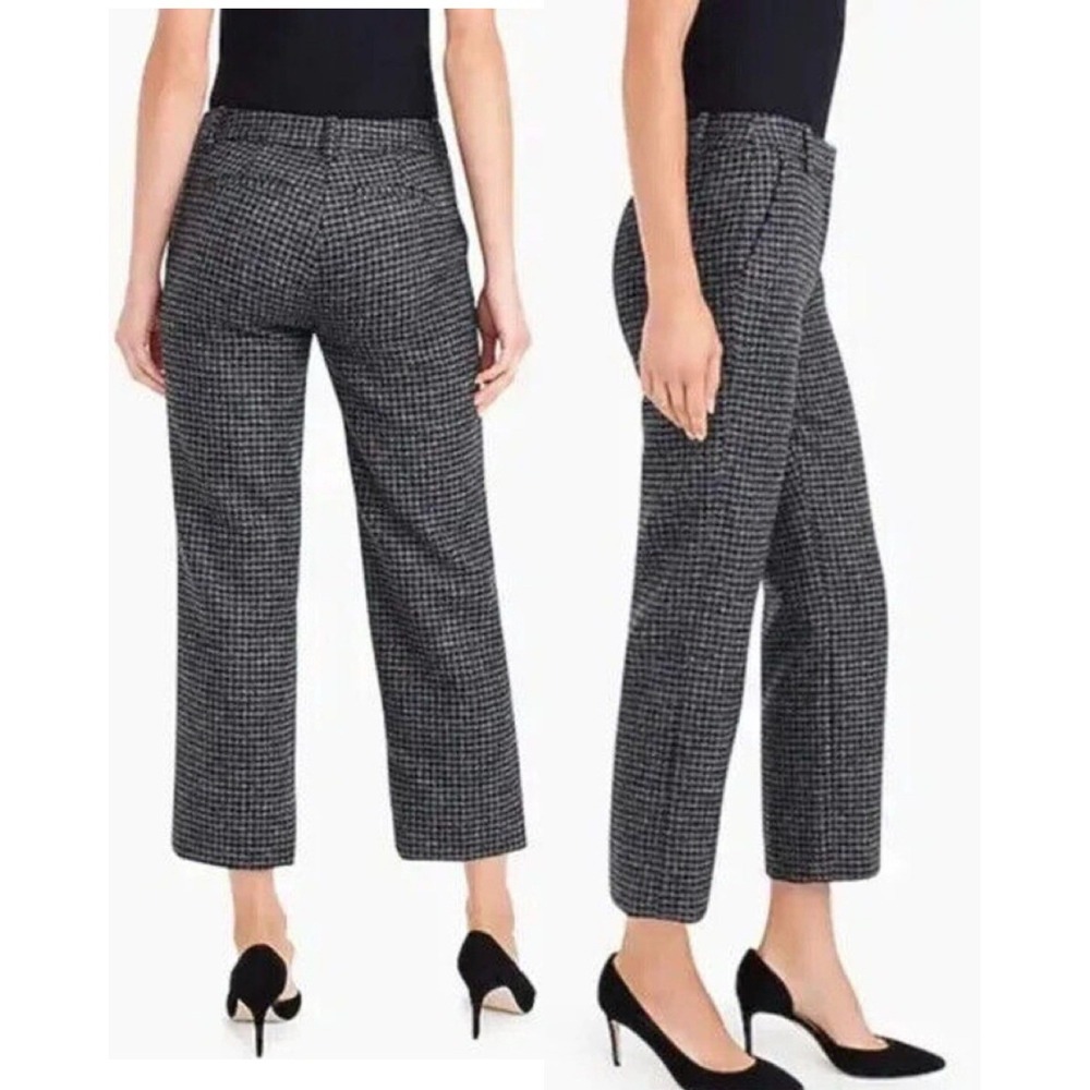 J.Crew Wool Houndstooth Cropped Lined Pants‎ Career Trousers Black Gray 2P